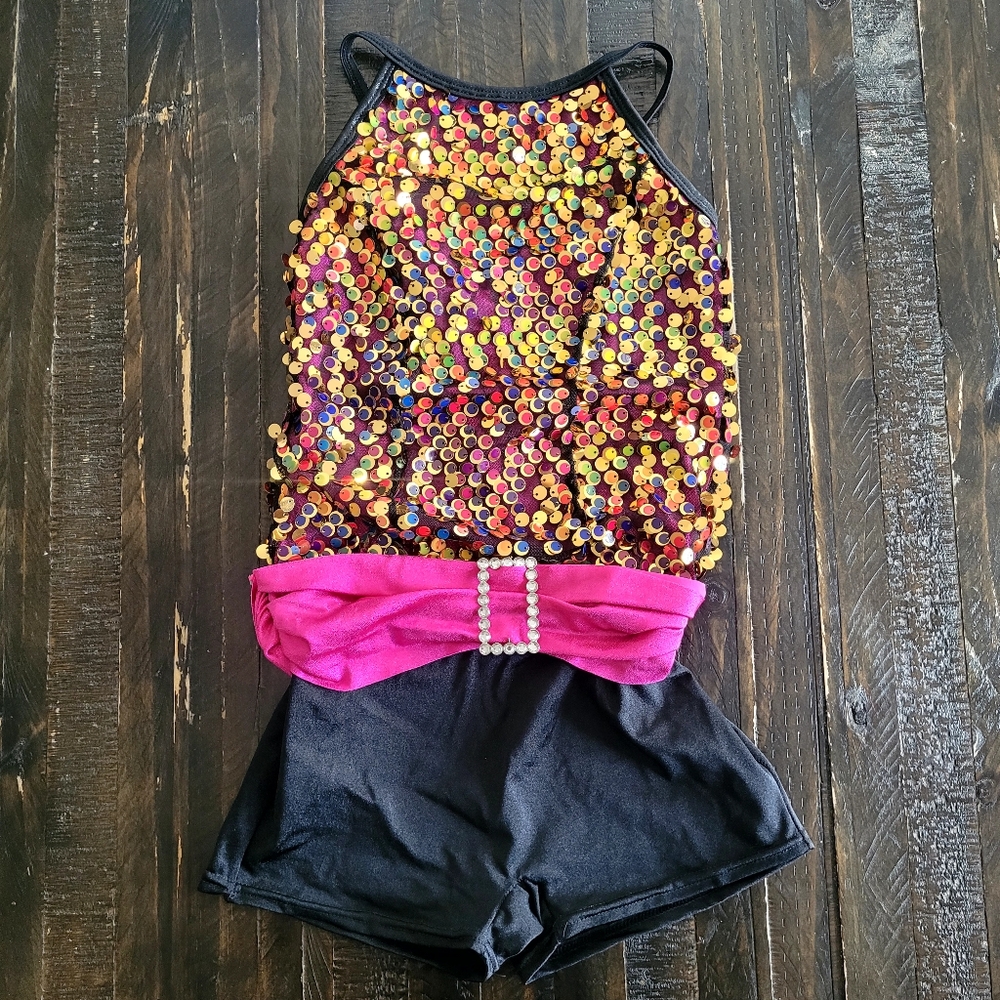 Curtain Call Dance Costume One Piece Sequin Girls Size CME